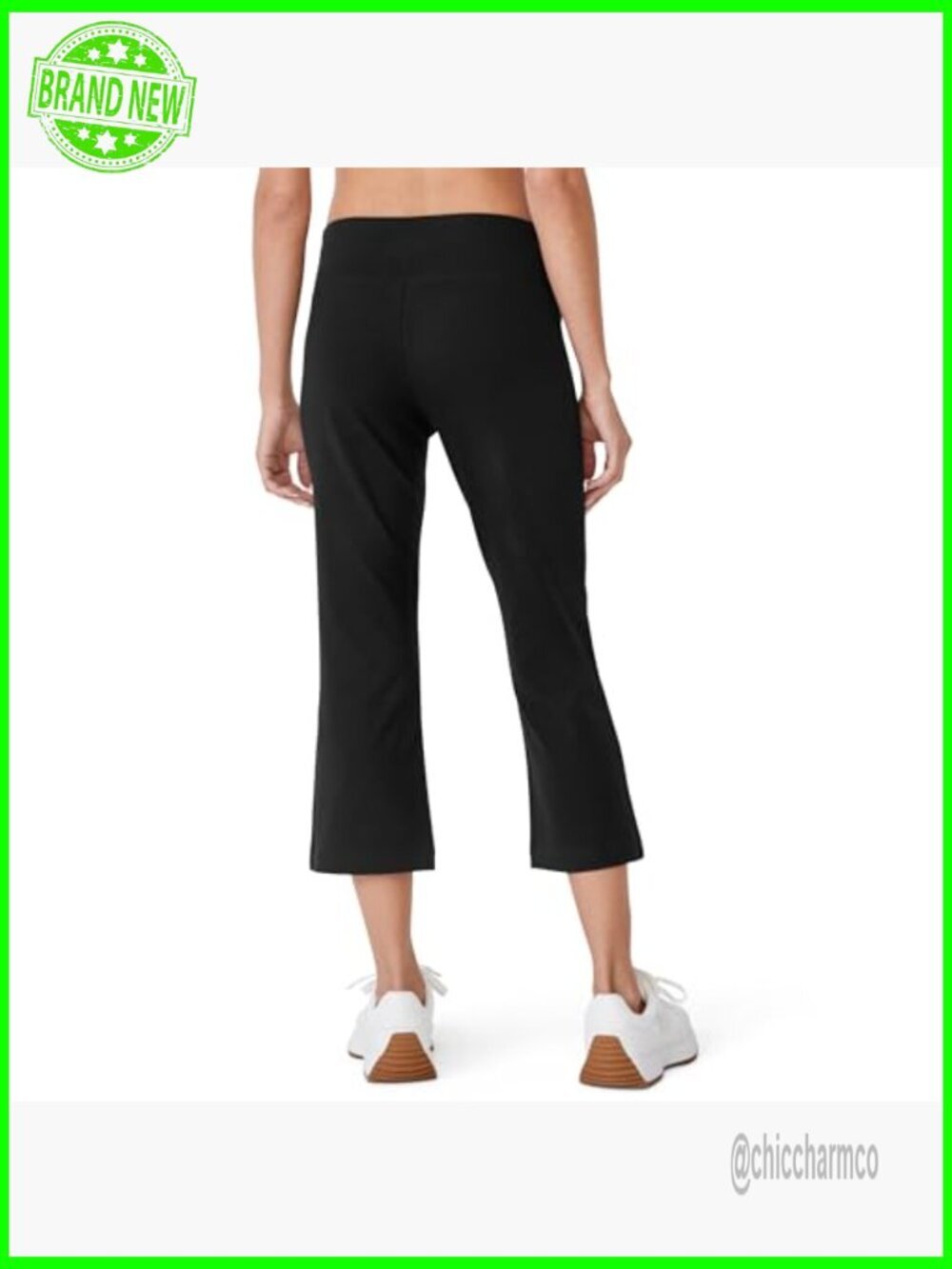 Cotton Stretch Flare Capri Leggings, Mid Rise, 22" Inseam, Workout Activewear - Picture 2 of 7
